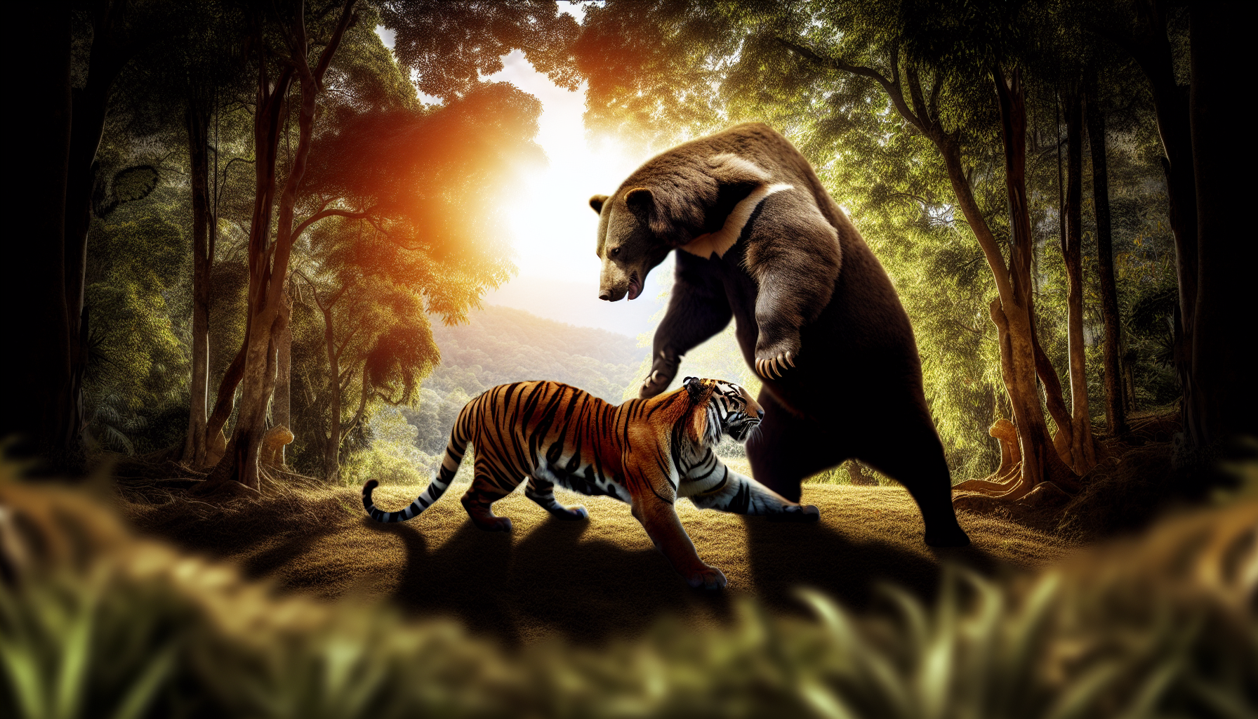 Captivating encounter of a tiger and sloth bear fight - an understated spectacle of survival instincts