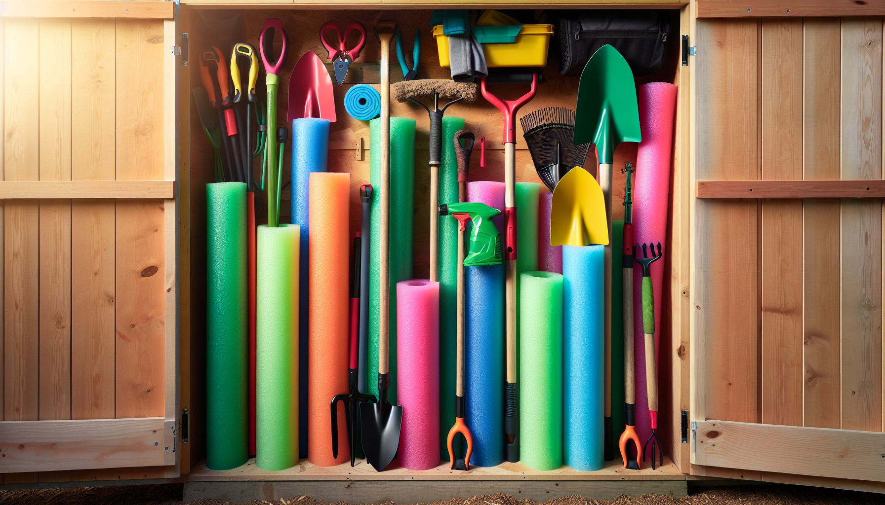 Using pool noodles for safe and organized garden tool storage: an innovative, cost-effective solution