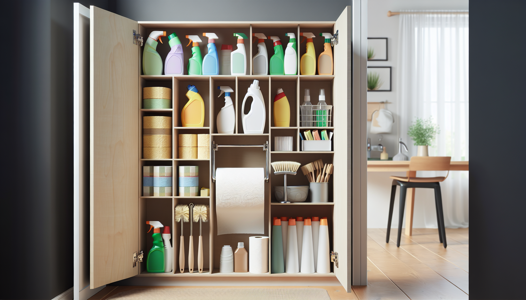 Discover how a basic paper towel holder can transform your cleaning cabinet organization